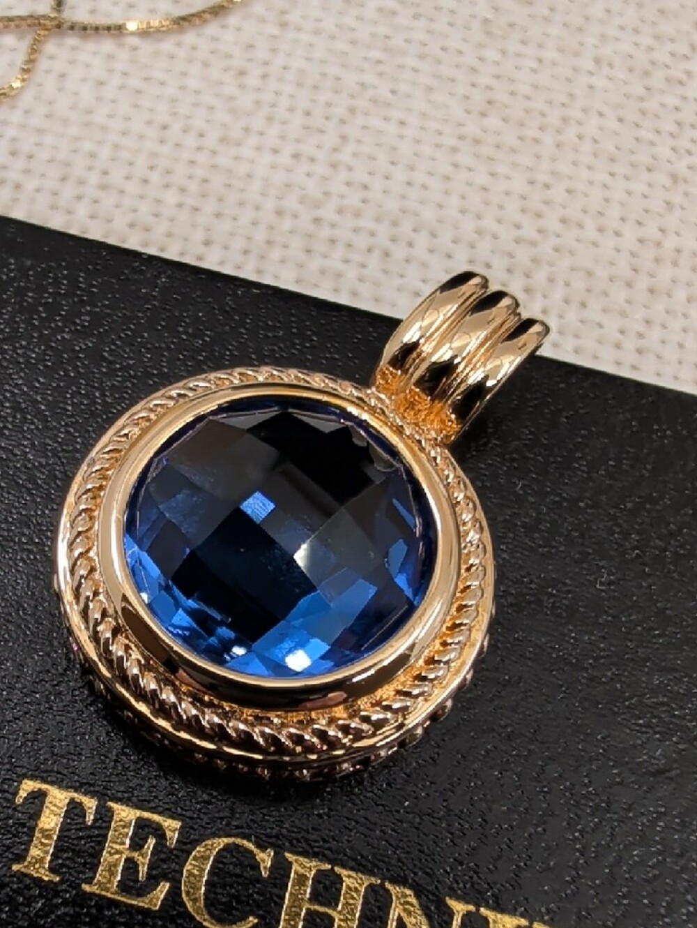 Technibond 18kt Gold Bonded 925 Sterling Tanzanite Etruscan Pendant 18" - Picture 16 of 17